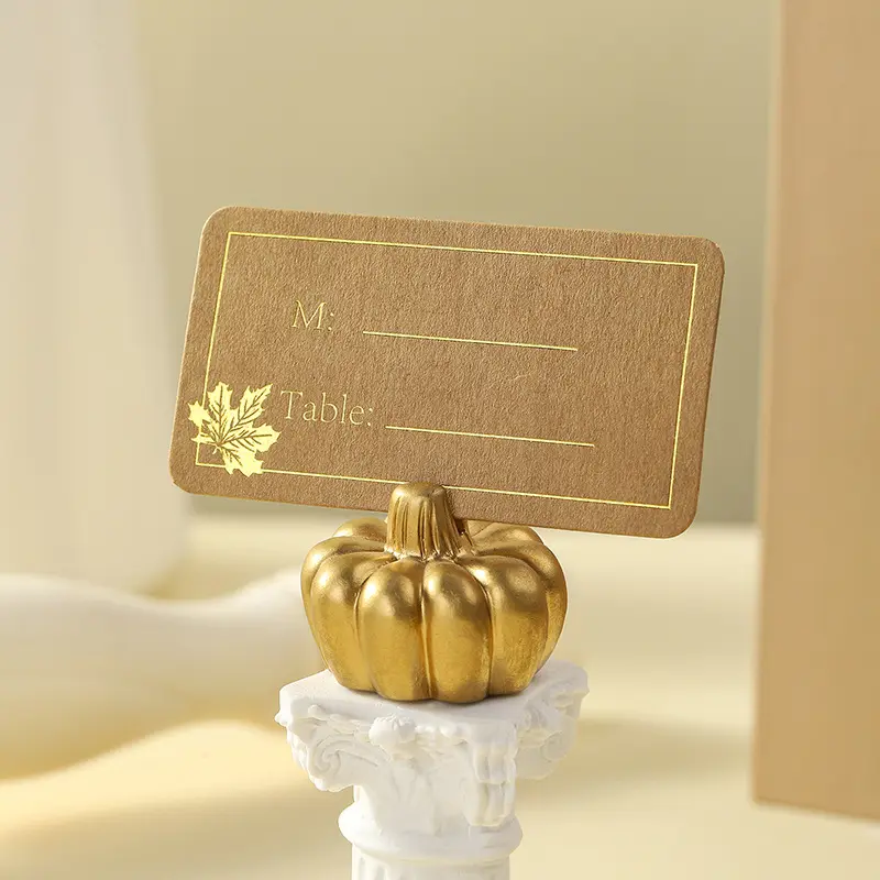 Fashion Tabletop Sticky Notes Clip Gold Pumpkin Place Card Holder Halloween Party Decoration Squash Name Photo Cards Holders