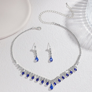 Conjunto de Collar y Pendientes Elegantes Azules para Mujer, Estilo Europeo-Americano, para Vestidos de Boda, Fuente Transfronteriza - Product Image 4