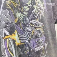 Camiseta con estampado de calavera blanca Retro para hombre, marca de moda holgada, estampado Digital, 100% algodón, manga corta, Jersey pesado, pantalla de tela