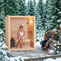 Sauna de Vapor de Madera Sólida de Cedro Rojo para 2 Personas con Ventanas de Techo, Diseño Tradicional Coreano Moderno para Relajación