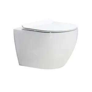 Thiết kế mới trắng gốm treo tường treo nhà vệ sinh không có vành hai mảnh với chậu vệ sinh đặt