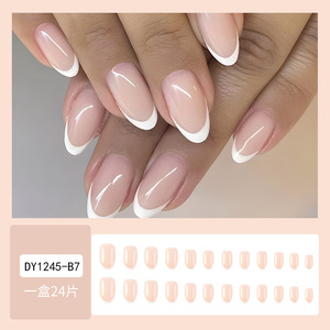 24 <span class=keywords><strong>faux</strong></span> <span class=keywords><strong>ongles</strong></span> français en boîte, forme amande ovale, courts, à presser, couvrance totale, en <span class=keywords><strong>gel</strong></span> souple, pour extension et décoration de manucure - Product Image 2