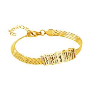 Gold Plated Stainless Steel Personalized Engraved Charm Bracelet & Crystal <b>Spacer</b> for Men & Women | Waterproof & Hypoallergenic - Product Image 1