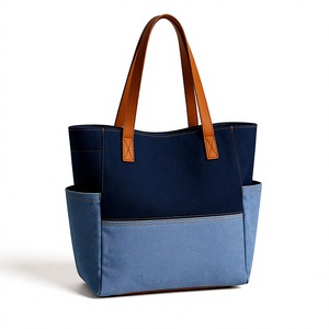 Unisex Denim <b>Canvas</b> Shoulder <b>Bag</b> Fashion Style Simple Tote Zipper Closure Jeans Pocket Messenger Handbag Shopping - Product Image 1