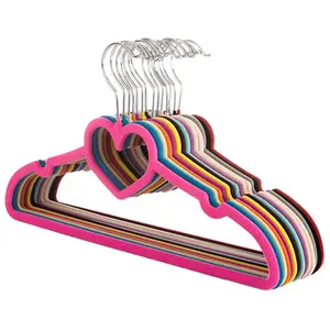 Colorful Velvet Clothes Hangers Loving Heart Velvet Coat Hanger Non-slip Heart-shaped Multifunction Hangers