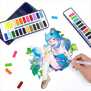 Premium 12 24 acuarela media sartén pintura artista acuarela sólida pastel Aquarelle pintura con pincel para acuarela libro caja de lata - Product Image 6