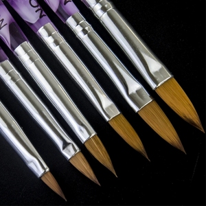 Pinceau à ongles en poils de Kolinsky 20%-100% pour acrylique, tailles 2-12, manche métallique plat, virole sertie pour nail art - Product Image 5