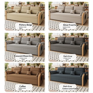 Minimalist Log Style Solid Wood Fabric <b>Sofa</b> Foldable Pull Out <b>Sofa</b> <b>Bed</b> Integrated Multi Functional Furniture With <b>Storage</b> - Product Image 4