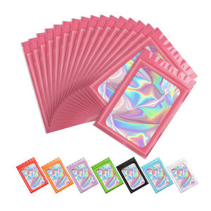 Desain kustom cetak Mylar Pvc merah muda holografik kecil warna-warni bau bukti dapat ditutup kembali kemasan Ziplock tas hadiah dengan ritsleting - Product Image 1