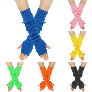 HZS-25004 femmes tricot chauffe-poignets gants chauds mitaines avec trou pour le pouce hiver manchettes chaussettes longs tricotés gants sans doigts - Product Image 1