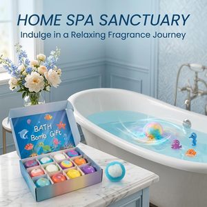 บาธบอมบ์ธีมมหาสมุทรพร้อมเซอร์ไพรส์ด้านใน ชุดของขวัญฟองสบู่ฟู่ 12 ชิ้น ลูกบอลอาบน้ำสปาเปลี่ยนสีด้วยเกลือทะเลธรรมชาติ - Product Image 2