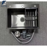 Wastafel Dapur Anti Gores Matte Black Nano Coated 304 Stainless Steel Persegi Panjang Single Bowl 600 650 680 750mm