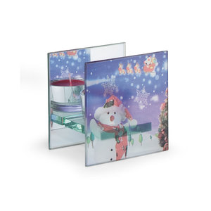 Portavelas de cristal de 90 x 90 mm con diseño de muñeco de nieve para decoración navideña - Product Image 1
