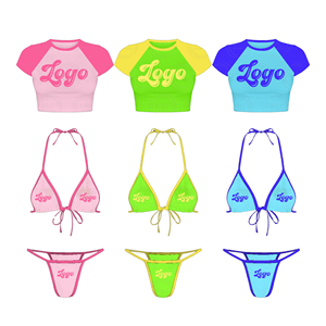 2025 femmes luxe maillots <span class=keywords><strong>de</strong></span> <span class=keywords><strong>bain</strong></span> ensemble Logo personnalisé Sexy 3 pièces Fitness Micro Mini Bikini bébé t-<span class=keywords><strong>shirt</strong></span> solide fruits maillot <span class=keywords><strong>de</strong></span> <span class=keywords><strong>bain</strong></span> - Product Image 1