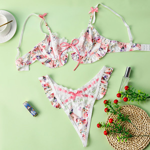 Nuevo Conjunto Erótico de Sujetador con Tirantes y Body para Mujer, Estampado con Lazo Bordado y Decoración Calada - Product Image 6