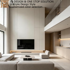 <span class=keywords><strong>Meuble</strong></span> <span class=keywords><strong>TV</strong></span> mural intégré minimaliste de luxe moderne avec rangement sans poignée <span class=keywords><strong>et</strong></span> console flottante à LED - Product Image 1