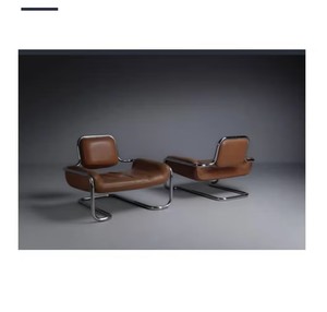 Sillón Convexo de Cuero de Diseño Nórdico, Silla de Salón Anómala Curvada, Mesa de Té Simple para Sala de Estar de Hotel, Ocio Interior - Product Image 3