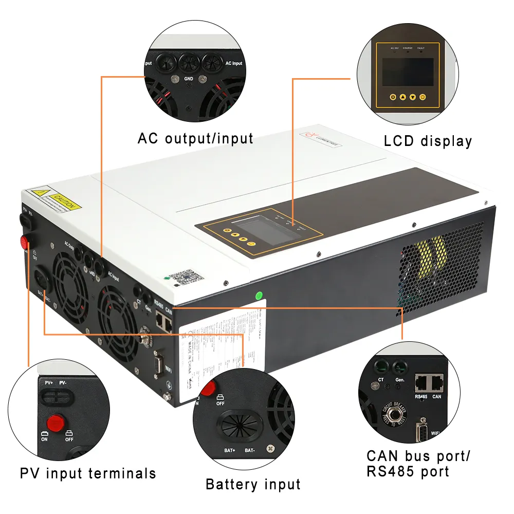 Inverter Solar Hybrid 5.5kW 48V, Paket Baterai All In One Inverter, Sistem Penyimpanan Energi Hybrid Solar Inverter