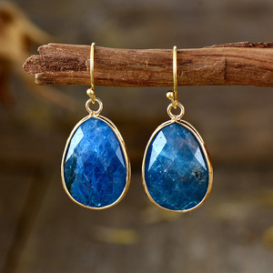 Teardrop Lapis Lazuli Pendant Earrings Gold Plated Zinc Alloy Bezel Setting Fashion Dangle Jewelry Gift - Product Image 3