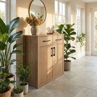 Buffet de rangement en chêne naturel à grain visible, 2 tiroirs, 2 portes, minimaliste, gain de place, montage facile, pour salon et salle à manger