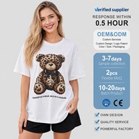 T-shirts personnalisés OEM en gros pour femmes, en coton oversize, avec motifs léopard, ours en peluche et strass, style streetwear