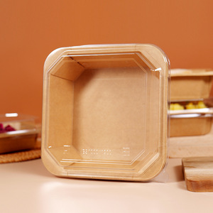 Boîte à lunch en papier kraft jetable avec logo personnalisé, récipient à salade, bol en papier octogonal avec couvercle - Product Image 6