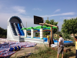 Grand toboggan aquatique gonflable d'extérieur en forme de palmier, en PVC, 18M, 4M x 8M, capacité 1000Kg, pour le plaisir universel de glisse et de saut - Product Image 3