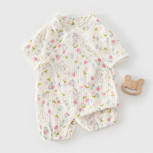 Combinaison d'été pour bébé, manches courtes, en gaze de coton fine, unisexe, pour nouveau-né, pour l'extérieur - Product Image 1