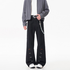 Pantalones Cargo de Algodón Retro Americano para Hombre, de Corte Diagonal, con Bordado de Ojales, Pierna Recta y Micro-Campana, a la Moda - Product Image 6