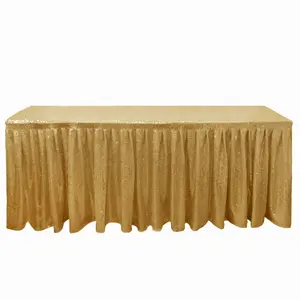 Toalha de mesa dourada com lantejoulas, capa personalizada de mesa para banquete, eventos, saia