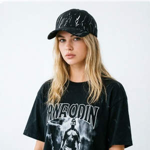 Casquette de baseball personnalisée avec logo, motif marbré, sergé vintage, 6 panneaux, impression craquelée dorée réfléchissante, pour femmes et hommes, streetwear tendance - Product Image 3