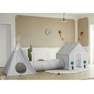 High Quality 3-in-1 Play Tent Play House Teepee Tent Climbing Passage Children's Folding Kids Play Tent With Window