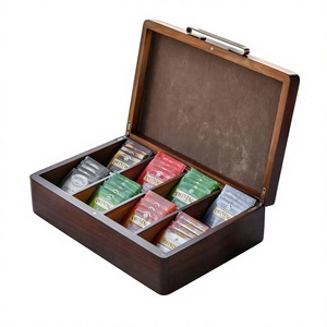 Acacia Wood Tea <b>Storage</b> <b>Box</b> Rectangle Custom Size Brown Glossy Lid <b>Kitchen</b> Tea Bags 5kg Multifunction Design Foldable Durable - Product Image 6