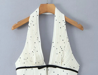 Robe Courte Femme Printemps-Automne à Col V et Taille Haute, Sans Manches, Dos Nu, Imprimé Pois de Haute Qualité
