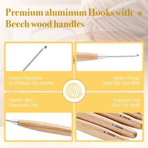 Knitting Tools Different Sizes Needlework Solid Wood Handle Metal Hook Crochet Hook - Product Image 3