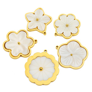 Pendentif fleur en acier inoxydable avec incrustation de nacre pour la création de bijoux DIY - Product Image 5