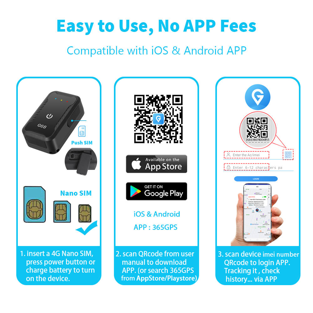 Portable Mini 4G GPS Tracker Android IOS APP Real Time Tracking
