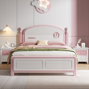 Letto per Bambini in Legno Massello, Letto Principessa per Camera <span class=keywords><strong>da</strong></span> Ragazza, Letto Grande per Studentesse, Arredamento di Lusso Leggero - Product Image 1