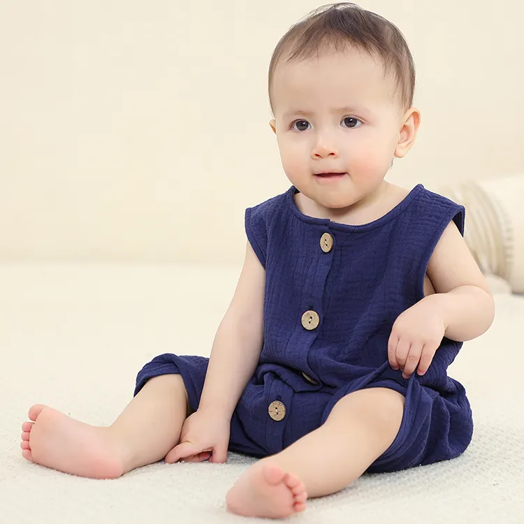 MICHLEY Baumwolle Junge Kleinkind Sommer Kurzarm-T-Top Kinder individuelles Neugeborenes Babykleidung solide Mädchenkleidung Jumpsuit