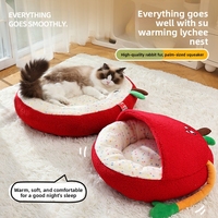 Winter-Plüsch-Komfort-Katzenbett, rund, halbgeschlossen, maschinenwaschbar, Haustierbett für kleine Hunde und Katzen, ganzjährig verwendbar, Fleece-Katzenhütte