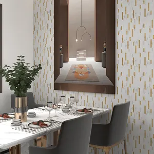 2023 뜨거운 판매 장식 홈 직사각형 흰색과 금 믹스 껍질과 스틱 타일 모자이크 벽 Backsplash