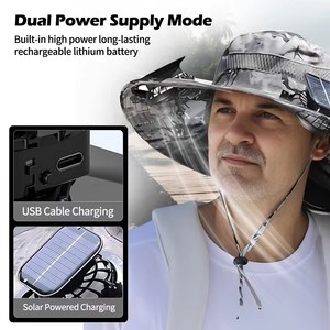 Wholesale Men's Women's Summer Outdoor Fishing Sunscreen Hat UV Mountaineering 3D Embroidery Made Nylon Solar Fan - Product Image 5