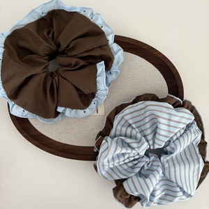 Diadema coreana azul para mujer, de tela, con rayas café y encaje en contraste, accesorio para el cabello - Product Image 2