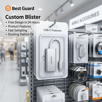 Empaque de Blíster Personalizado para Adaptador de Interfaz USB, Blíster Transparente de PET para Exhibición de Accesorios Electrónicos