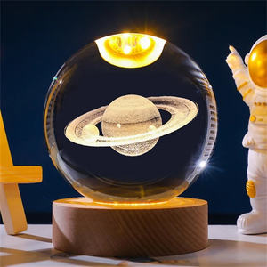 Creative New Unique Gift Led Light Bedroom Fun Atmosphere <strong>Magic</strong> Crystal Ball Planet Moon Night Lights With Wood Base - Product Image 1
