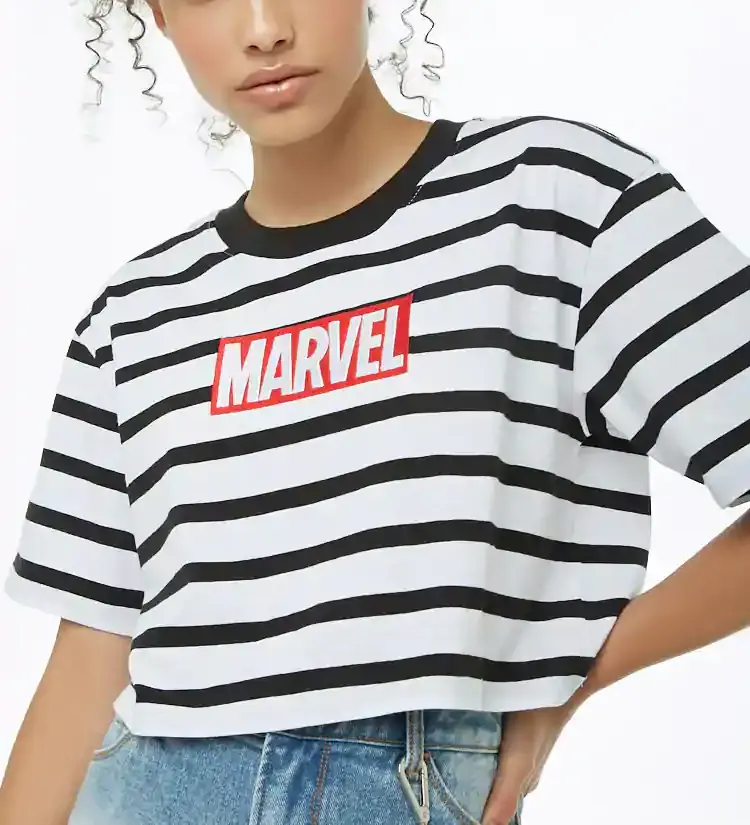 2023 Summer Blouses & Tops Shirt / Blouse Crop Top New Women Marvel Graphic Striped Short Embroidered Casual for Women 100pcs