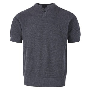 Camiseta Henley Gris de Punto para Hombre, Viscosa y Rayón, Corte Ajustado, Manga Corta, Estilo Veraniego, Vintage, Estilo <span class=keywords><strong>Old</strong></span> Money - Product Image 1