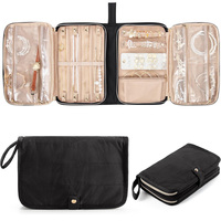 Organisateur de bijoux de voyage pliable, étui portable pour boucles d'oreilles et bagues avec fenêtres transparentes, fermeture éclair, noir