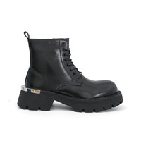 Bottes Martin à plateforme pour hommes, noires, à lacets, semelle épaisse, garniture métallique, fermeture éclair latérale, style britannique, streetwear, bottes de moto