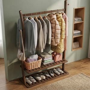 Modern Solid Wood Coat Rack with <b>Hooks</b> and <b>Shelves</b> Freestanding Storage for Bedroom Living Room Furniture - Product Image 3